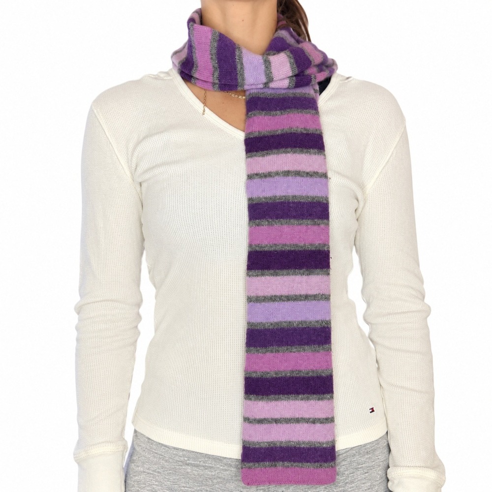 Brooks Brothers 346 Purple Striped 100% Wool Winter Scarf